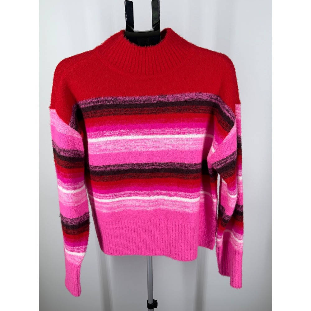 Nine West Red Pink Striped Mock Neck Knit Sweater‎ Womens Medium